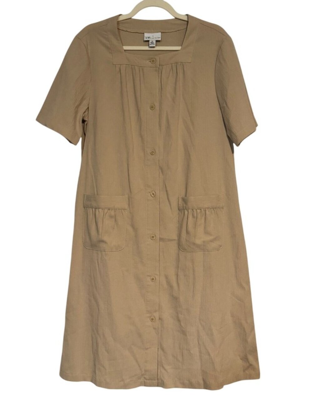 The Tog Shop Beige Button Front House Dress Women's Size Medium Midi Length